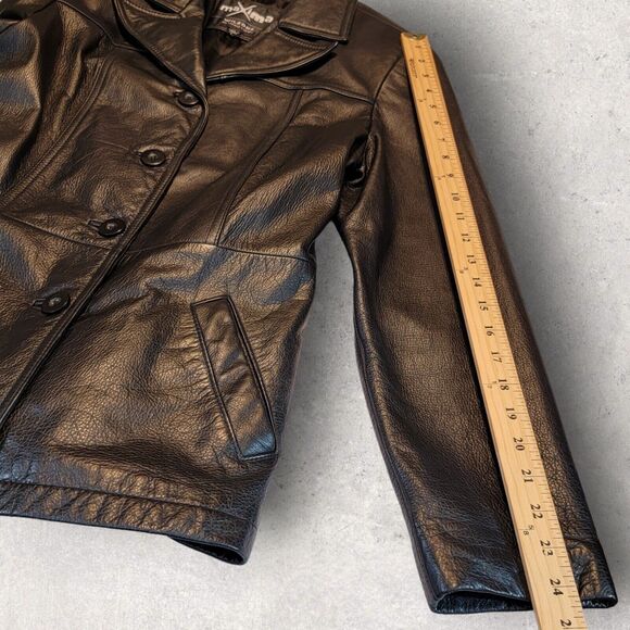 Wilsons Maxima Womens Black Leather Jacket Large VTG 90s Button Front Pockets - Picture 11 of 13